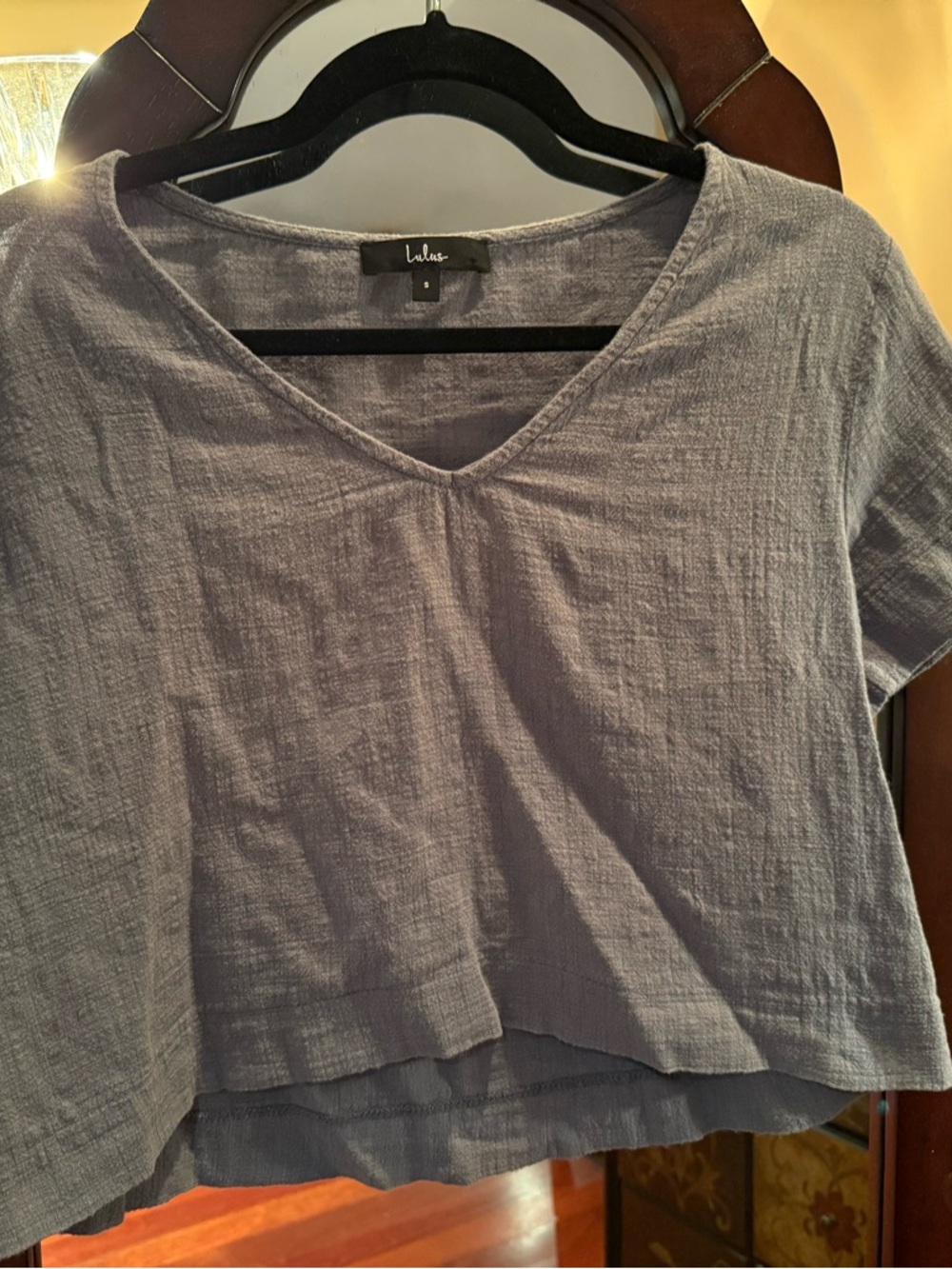 Lulu's Light Slate Gray V-Neck Cropped Top